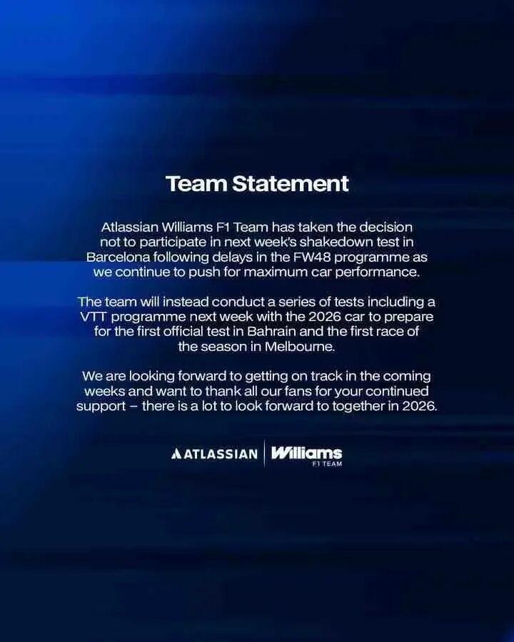 球速体育官方网站-威廉姆斯车队放弃巴塞罗那季前测试